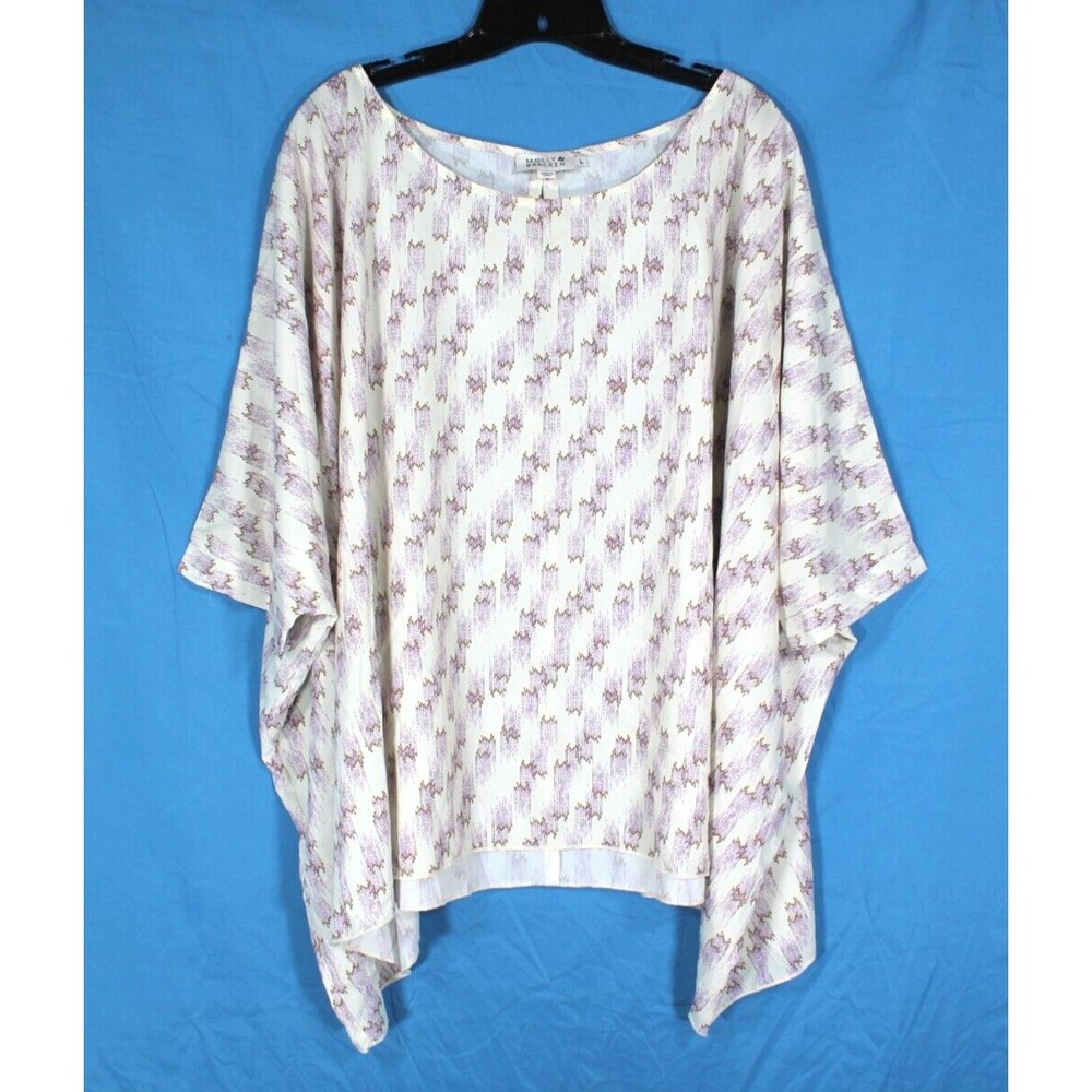 MOLLY BRACKEN Ivory/Purple OVERSIZED Tribal Print SLIT BACK Blouse/Top Sz L